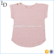 Red with white t shirt striped customized kids cotton soft fabric for girls